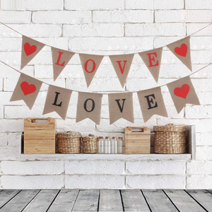 Ventas directas de fábrica Decoración colorida Suministros para fiestas Banderín Yute Banner LOVE Triángulo o forma especial Cadena Arpillera Bunting Flag - Product Image 2
