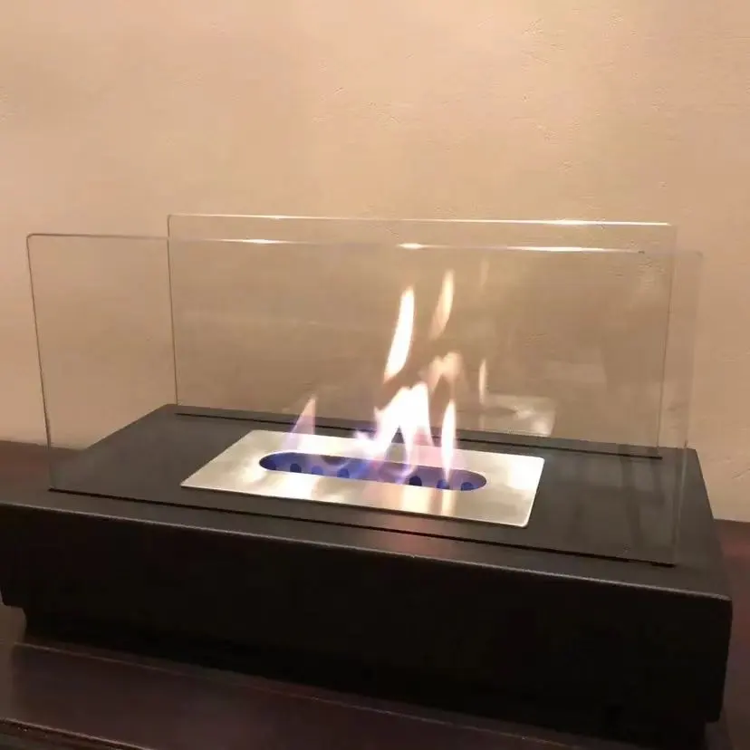 Indoor MINI persönliche Tischplatte Feuerstelle tragbare Feuerschale runde Tischplatte Bio Ethanol Brenner Kamin mit Glas abdeckung