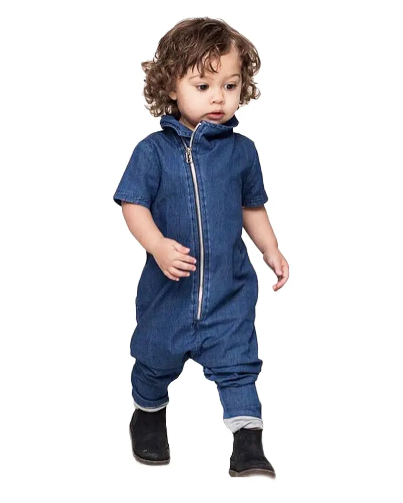 Rts macacão infantil de algodão, roupinhas para bebês meninos com zíper frontal, macacão de denim