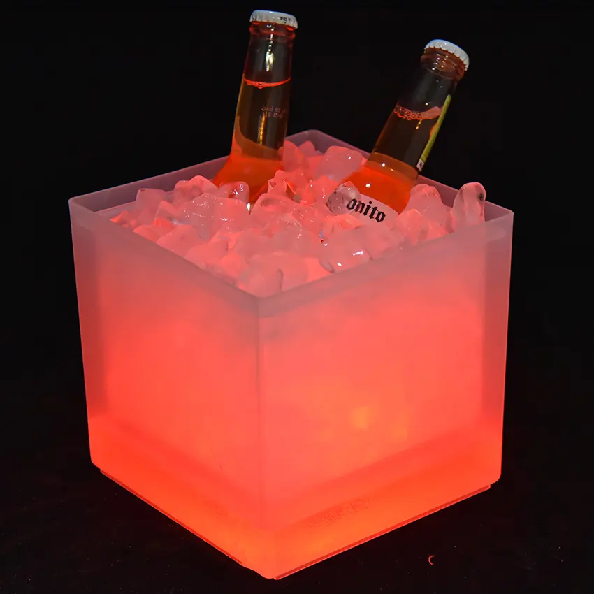 Oem mini barra de plástico acrílica acrílica, equipamento iluminado led balde de gelo cooler vodka cerveja vinho boate