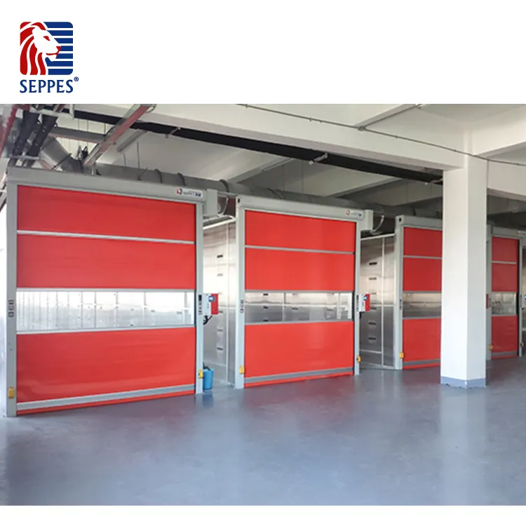 Porta de PVC moderna de alta velocidade com persiana rápida, superfície finalizada para oficinas, abertura lateral à prova de vento, mais vendida