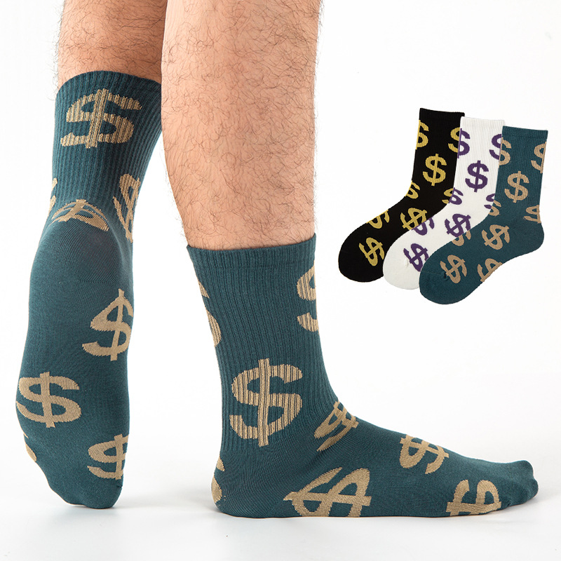Wholesale Custom Designer Crew Cotton Winter Socks Dollar Pattern Socks Unisex