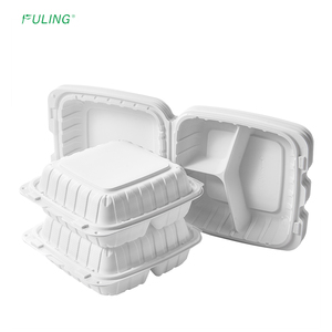 FULING 8X8'' <strong>3</strong>-Compartment White Biodegradable Clamshell to Go Containers Plastic Takeout Packaging Food Containers - Product Image 1