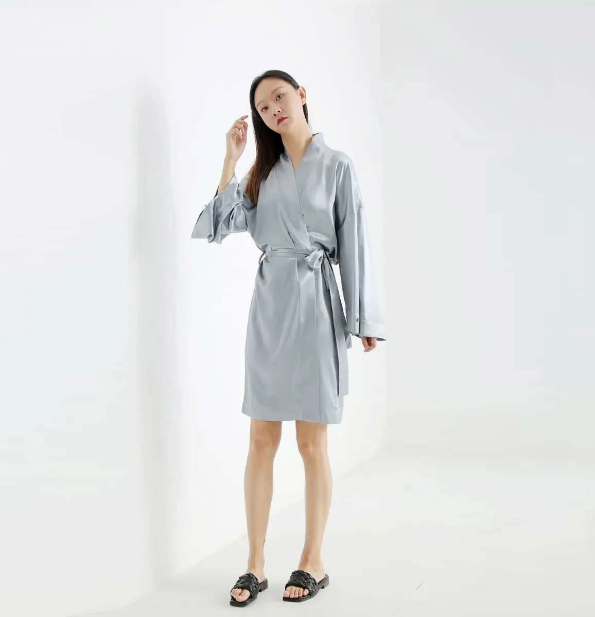 Robe kimono en satin de soie, bonne qualité, personnalisée, pour femme, pyjama en soie, imprimé, vente en gros