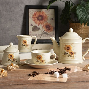现代风格花卉定制图案陶瓷咖啡具批发茶壶杯套装4pcs - Product Image 1