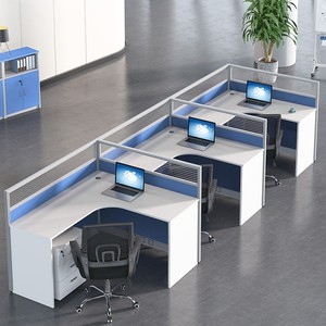 Light Blue T-Shaped Modular Office Furniture 4-Person Staff <strong>Computer</strong> Desk with Card Holder L Corner Staff <strong>Table</strong> Screen Desk - Product Image 3