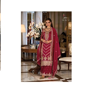 刺繍作業付き最新デザインシルクSalwar Kameezスーツ女性用パーティーウェア手頃な価格で入手可能