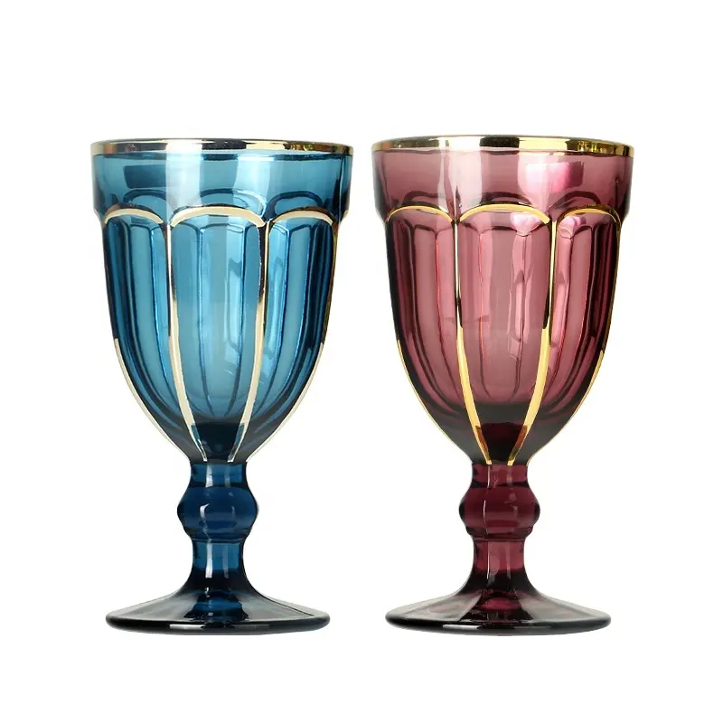 Drinkglaswerk Op Maat Gemaakte Kleur Vintage Kristal Amber Wijnglas Bokaal Goud Rand Champagne Glazen Water Beker Voor Bruiloft