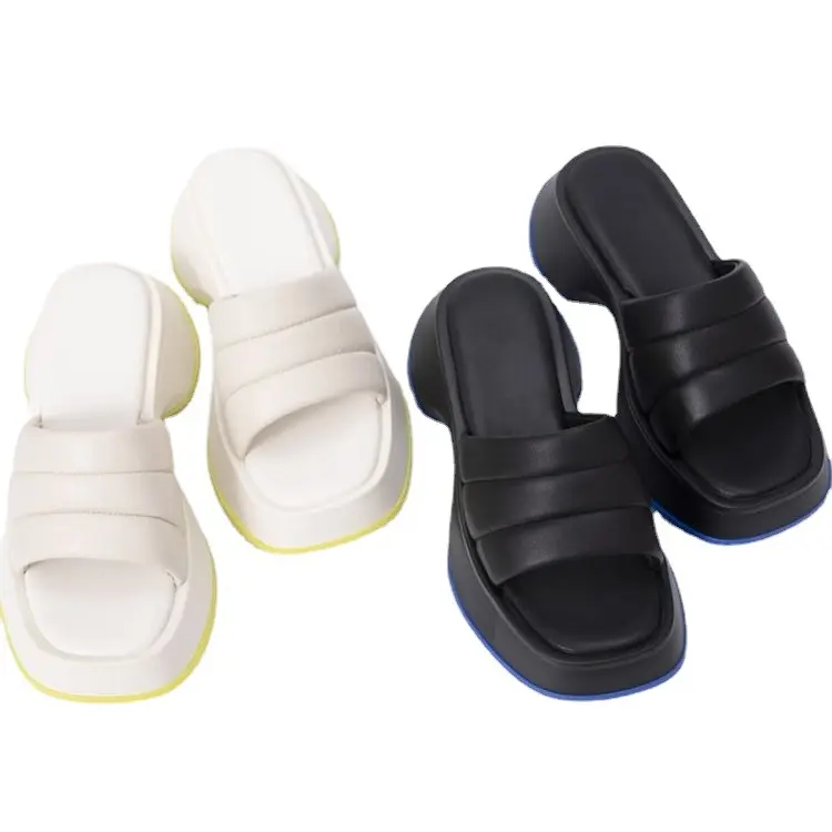 Chanclas sólidas de venta directa de fábrica al por mayor, chanclas baratas de suela gruesa, zapatillas de verano para mujer, sandalias