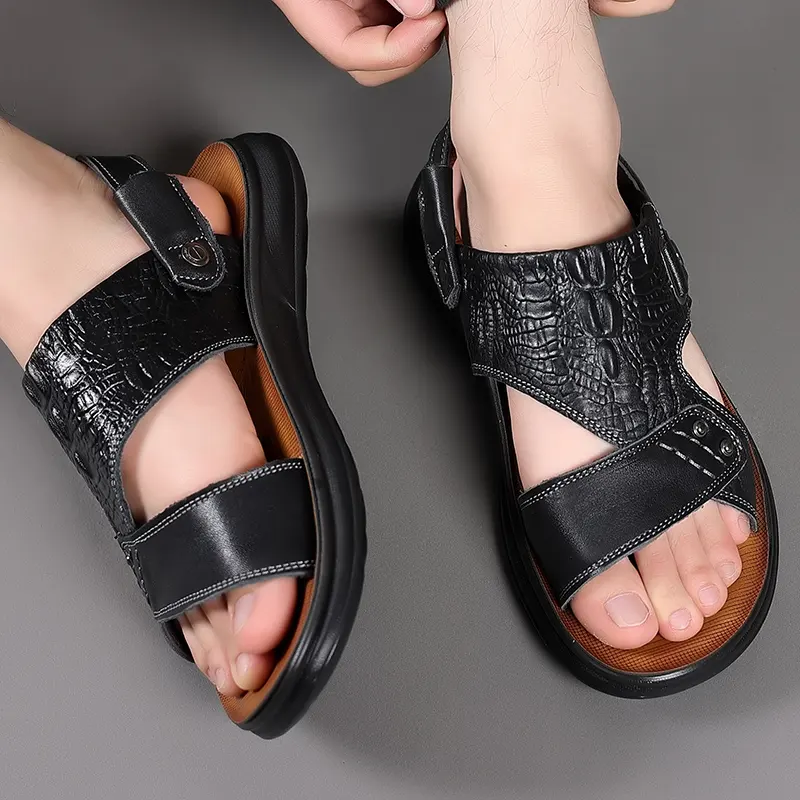 Confortável verão china couro de vaca fácil de usar sandálias e chinelo homens