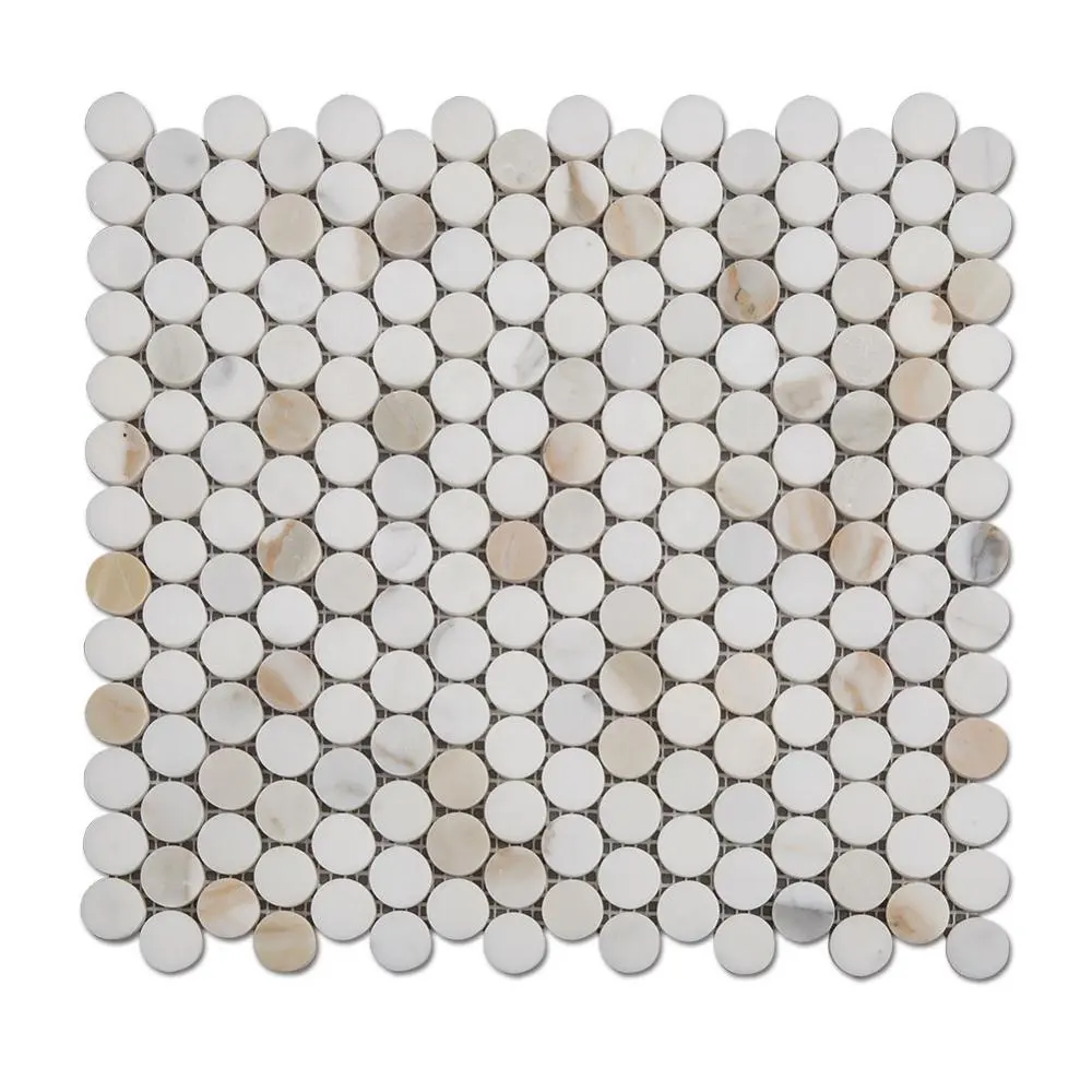 Samistone Hot Sale Calacatta Gold White Marble Penny Round Mosaic Tile