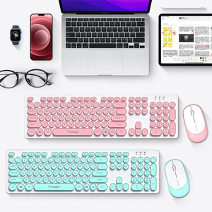 Gran oferta, más barato, 104 teclas, teclas redondas Retro coloridas, lindos teclados rosas para niñas, ordenador inalámbrico, combinación de ratón y teclado 2 en 1 - Product Image 1