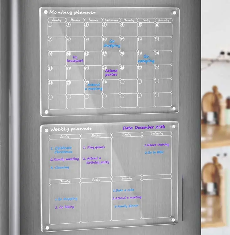 Calendario mensile magnetico personalizzato calendario acrilico cancellabile a secco Planner in plastica calendario frigorifero in plexiglass Lucite per frigorifero