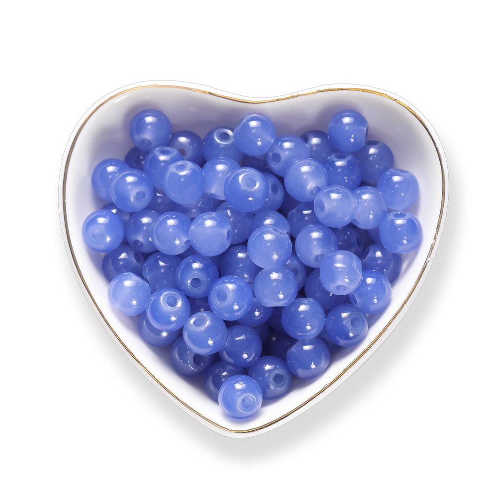 Perles de verre imitation jade - bleu ciel profond