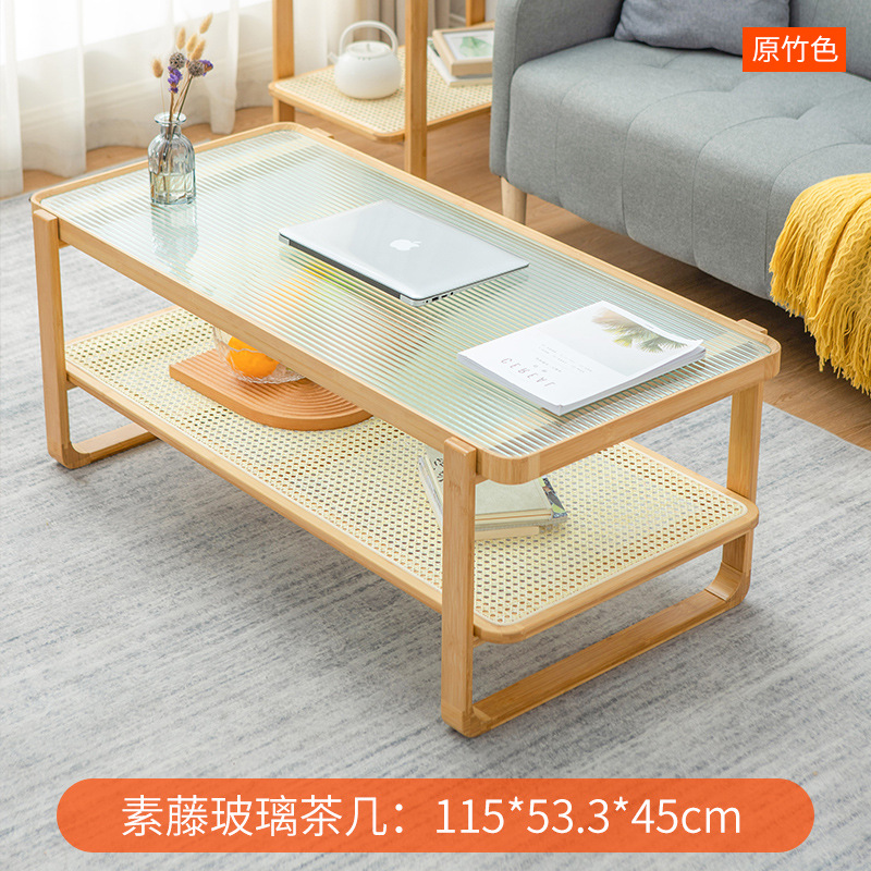 Plain rattan glass coffee table - original color