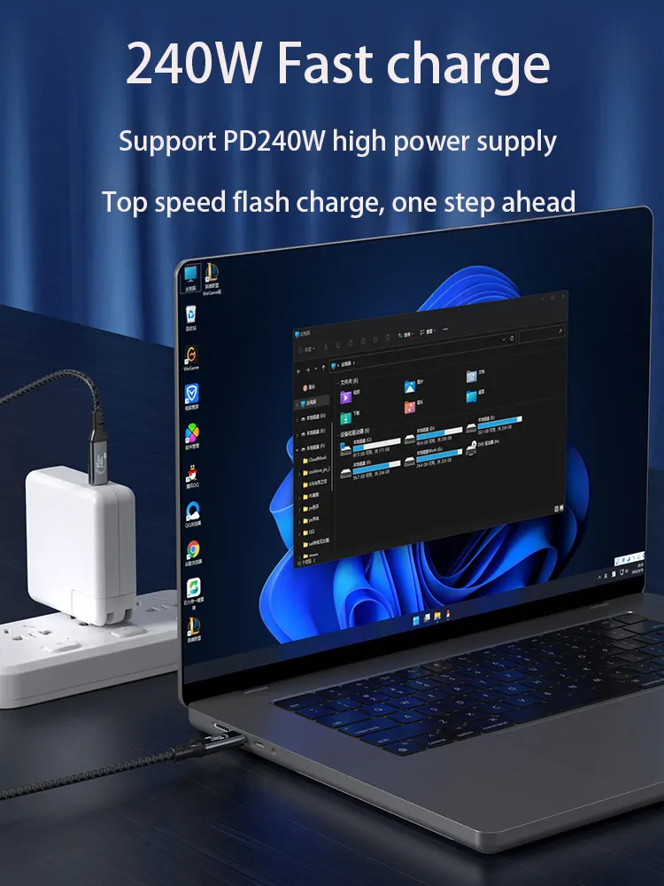 제조업체의 직접 판매 240W 충전 전력 40Gbps 전송 데이터 케이블, 알루미늄 금속 쉘 꼰 본체 USB 4 C 케이블