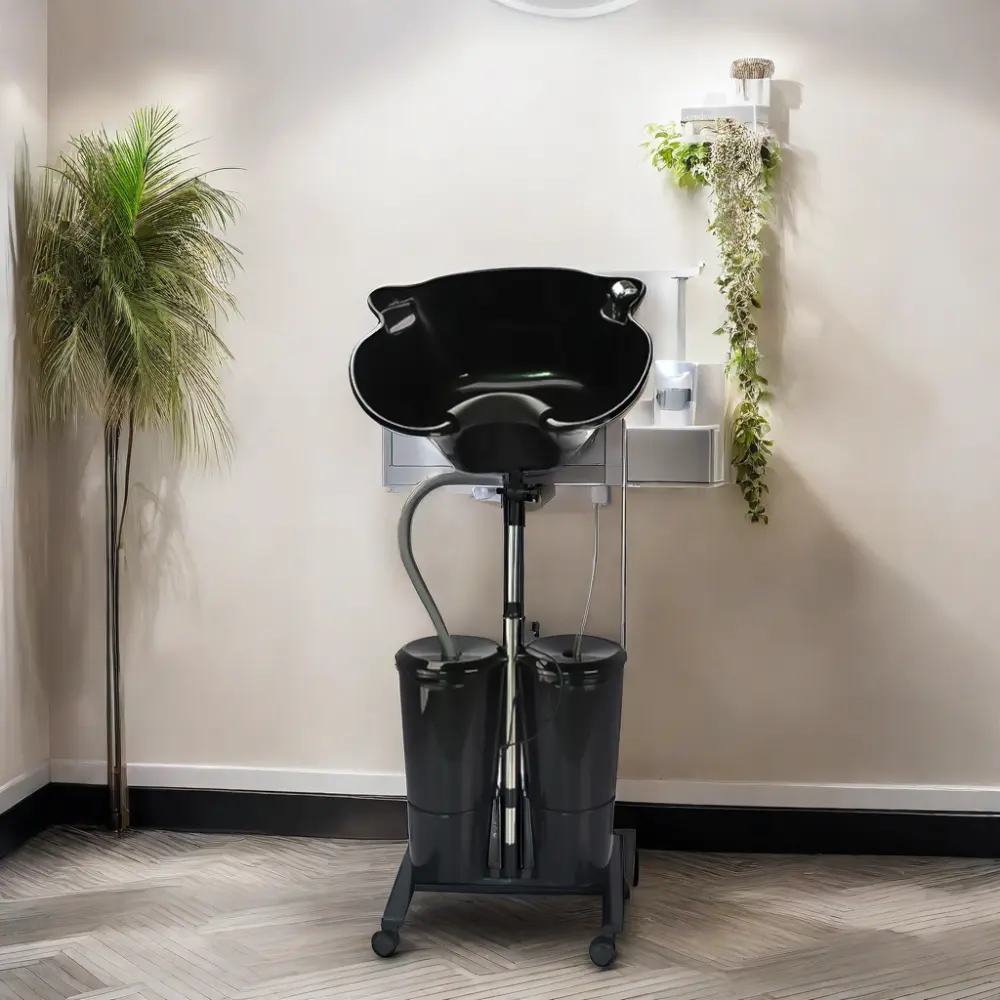 Mobilier de salon d'hôpital professionnel équipement de coiffure évier de shampooing portable avec roues 2 seaux lavabo de coiffure