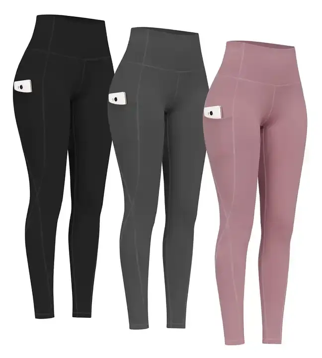 Nuovo stile Leggings abbigliamento Fitness a vita alta sport donna donna tinta unita pantaloni attillati da Yoga Leggings da palestra con tasche