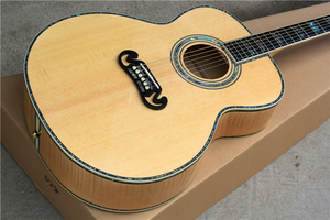 Flyoung Natural Wood Color 43 Inches Acoustic Guitar SJ200 Model Top Solid Flame Maple Back and Side Abalone Fret Inlay - Product Image 2