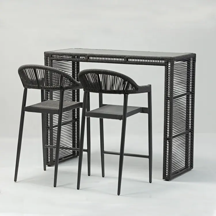 Conjunto de taburetes de aluminio para Bar, silla y mesa de mimbre con cuerda de aluminio, para Patio, café, restaurante y jardín