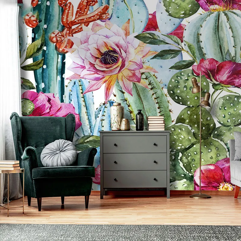 Нордические растения и цветы художественная картина маслом гостиная ТВ фон стены бесшовный диван обои настенное покрытие