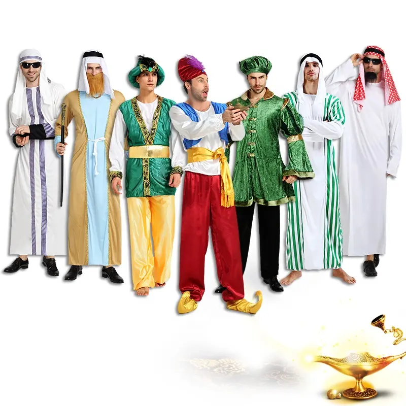 Disfraz de Halloween para padres e hijos, Cosplay de Oriente Medio, verde, musulmán, Dubái, Rey Árabe, Príncipe