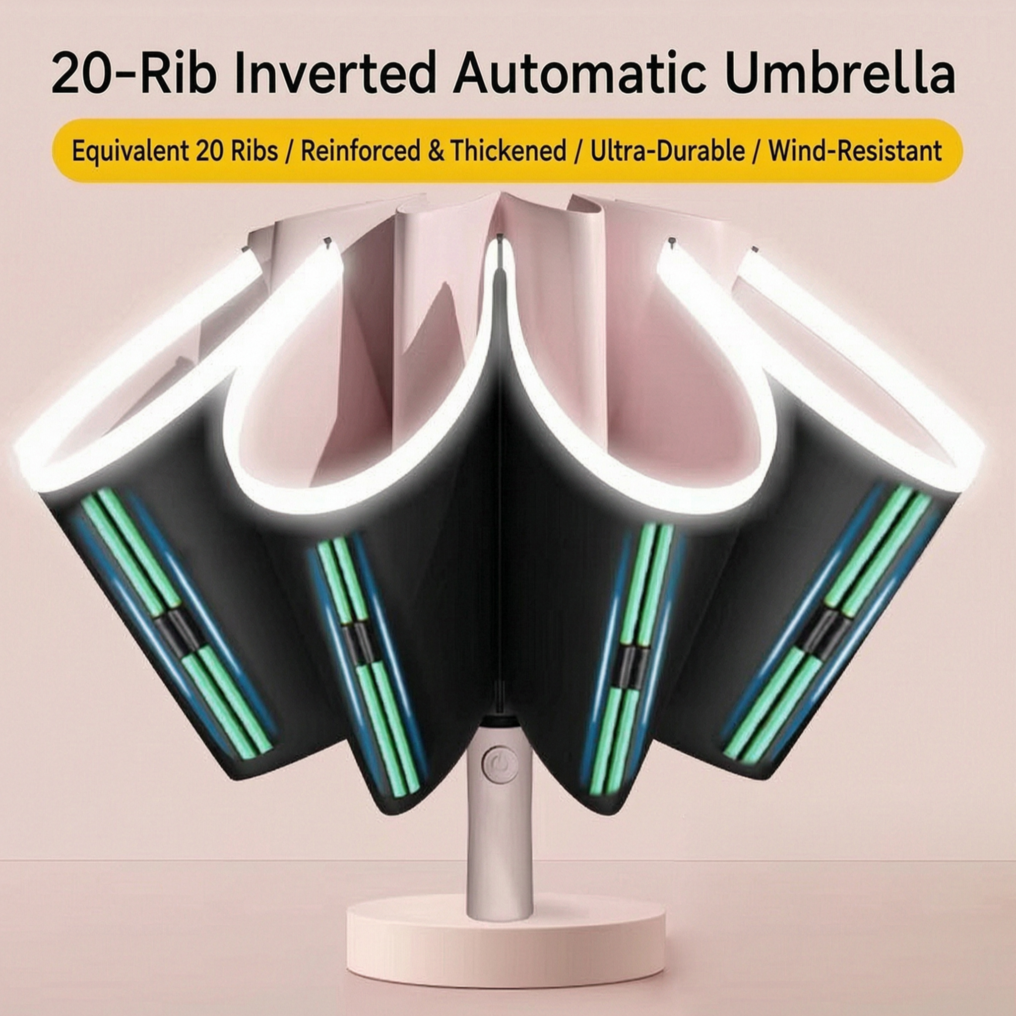 Paraguas automático invertido de 20 varillas, 10K - Rosa
