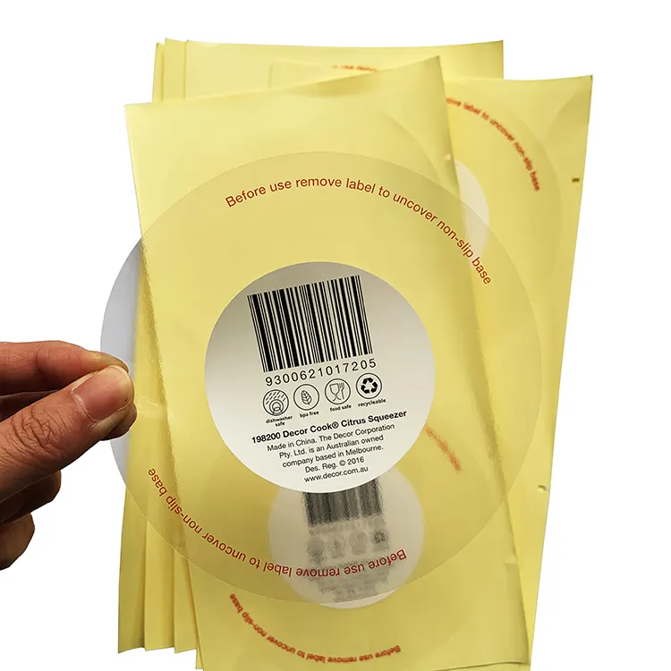 Özel şeffaf ürün koruma Sticker barkod temizle çıkarılabilir PVC yapışkanlı ambalaj etiketi