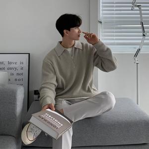 男士韩版时尚针织衫原宿针织毛衣休闲套头衫保暖运动衫复古毛衣男士冬装