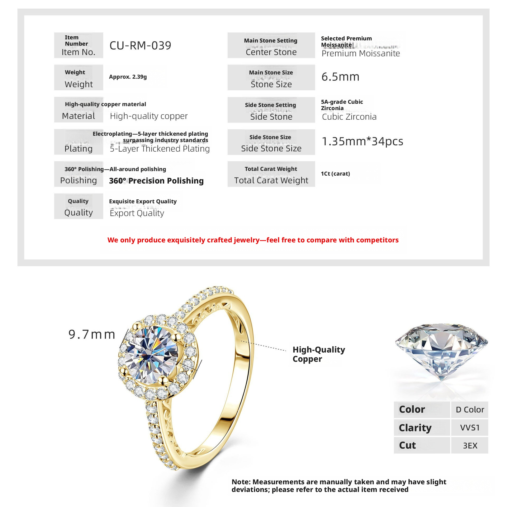 Moissanite+GRA Certificate-Gold