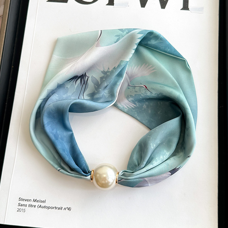 Boucle de ceinture à perles grue à couronne rouge - gris bleu