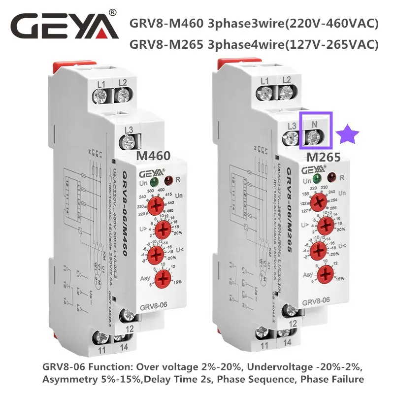 GEYA Chine meilleur fournisseur GRV8-06 Surtension Relais de Sousvoltage de Séquence de Phase L'asymétrie De Relais De Contrôle de prix D'OEM/ODM