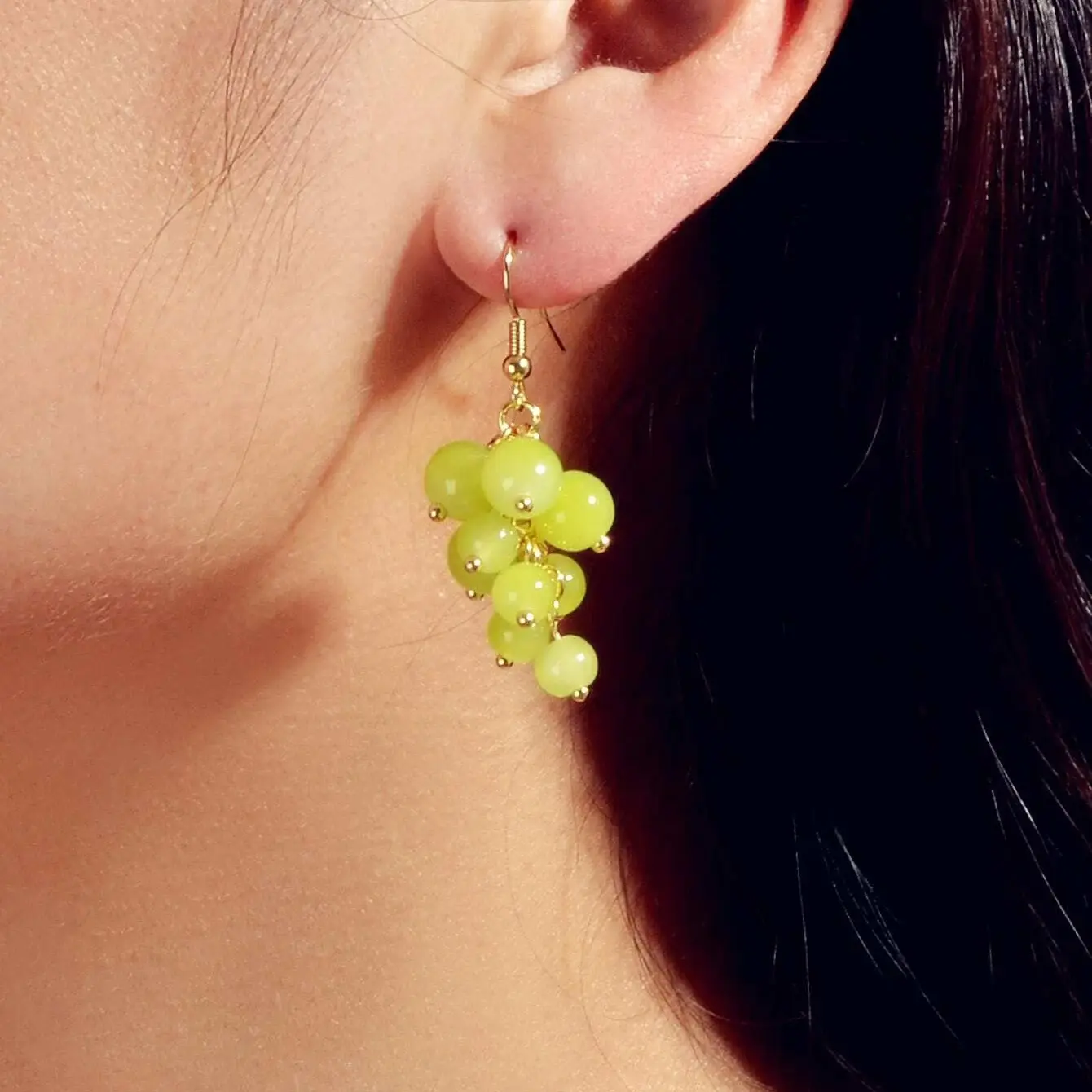 Brincos de uva verde coreana floresta fresca nicho ganchos de orelha fruta fresca balançar joias femininas E8017