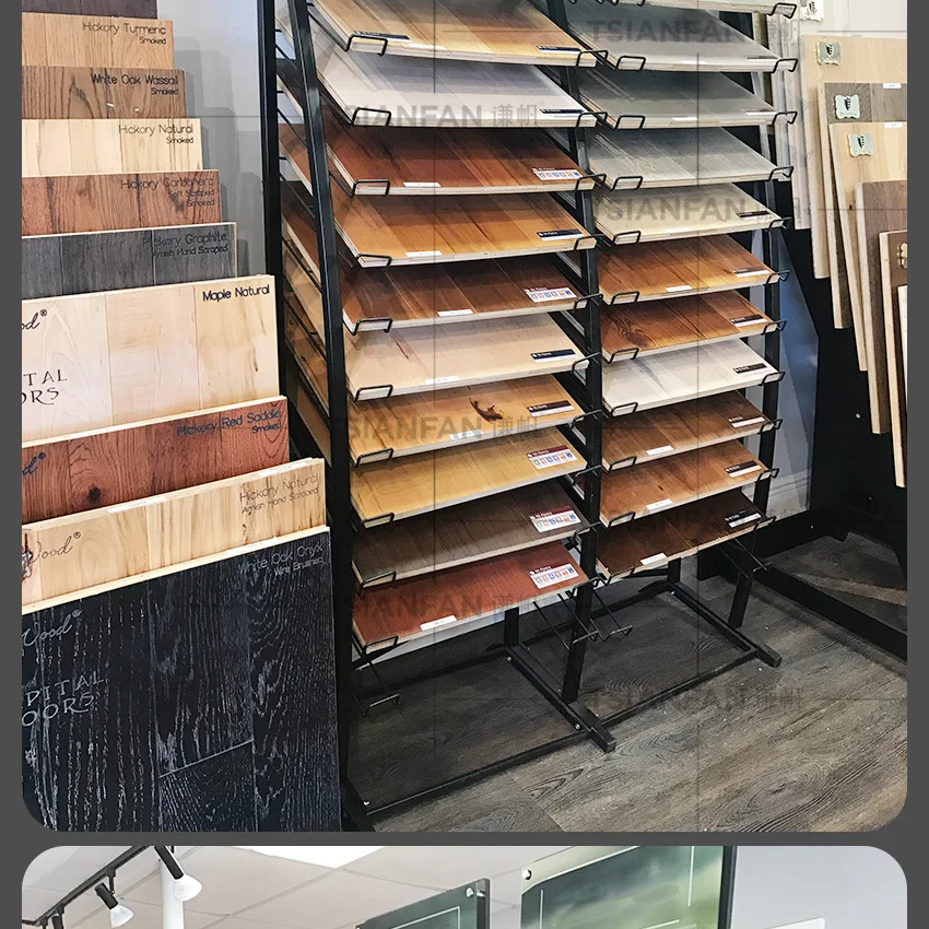 Factory Floor Rack Custom Displays Metal Shelves Parquet Oak Deck Tile Wooden Flooring Hardwood Sample Display Stand