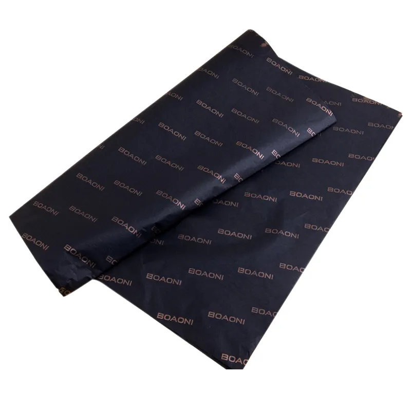 Logo personnalisé de luxe noir couleur or estampage décoratif cadeau emballage couleur papier de soie pour chaussures vêtements