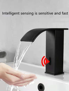 Hiện Đại Brass Tự Động Cảm Biến Phòng Tắm Vòi Nước Màu Đen Mờ Thác Thiết Kế Gốm Sàn Gắn Hồng Ngoại Touchless Lưu Vực Vòi Nước - Product Image 6