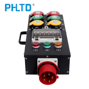 PHLTD Portable Socket Box CEE 5-pin 32A 400V <strong>Input</strong> 6 CEE 3-pin <strong>Outputs</strong> + <strong>1</strong> Schuko Socket, Voltage Indicator, Carrying Handle