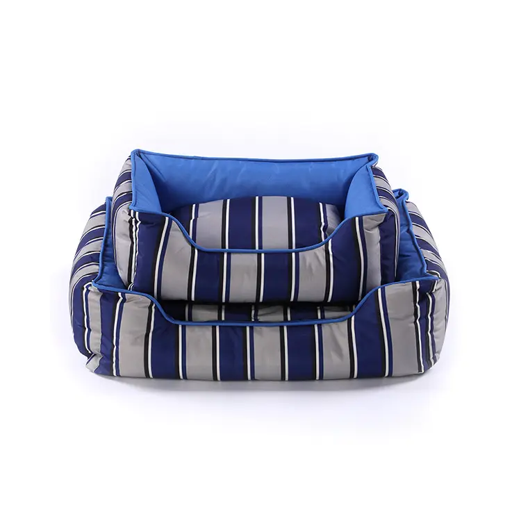 Düşük adedi özel üst satış yumuşak mavi ve beyaz çizgili oxford kumaş dikdörtgen pet köpek yatağı yeni varış küçük köpek yatağı