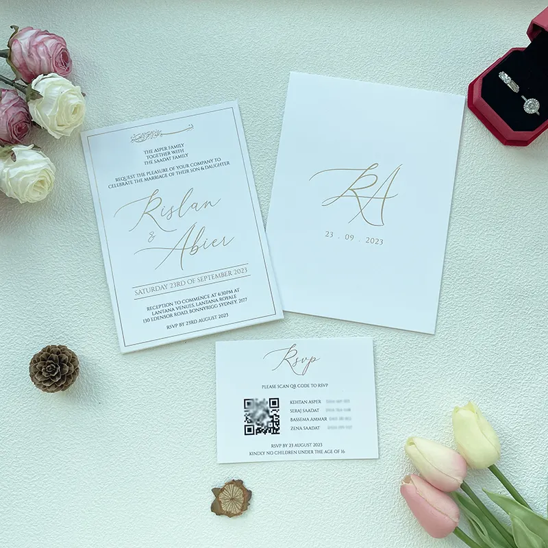 Livro de convite de cartão de casamento envelope acrílico personalizado ecológico moderno com nervuras