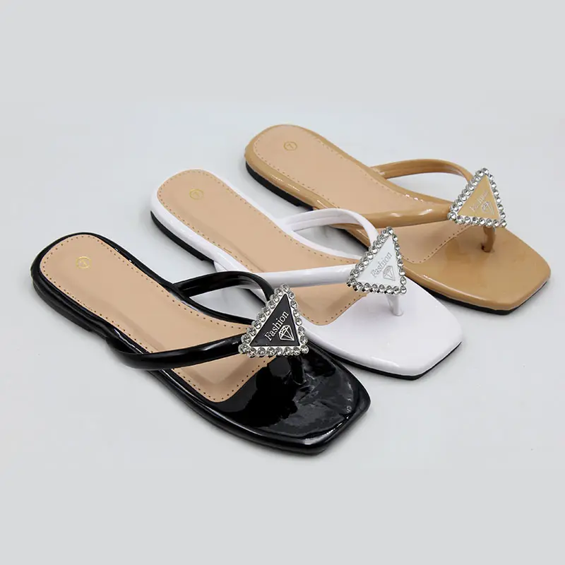 2023 New Women's Trendy Summer Shiny Rhinestone Sandals Flat Slippers Shoes For Women And Ladies Sandalias De Mujer Verano 2024