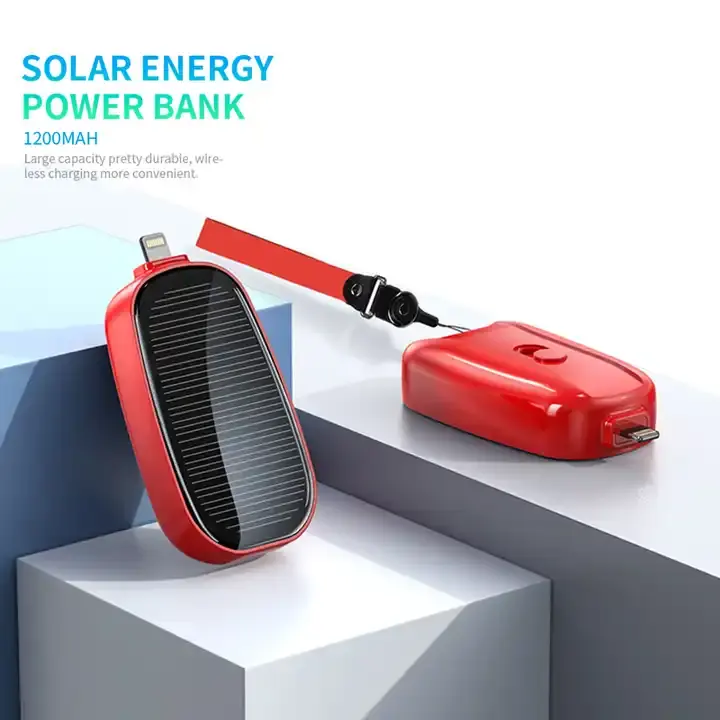 1200mAh banca di energia solare portatile di ricarica Poverbank caricabatteria esterno ricarica veloce Powerbank portachiavi per telefono tipo C