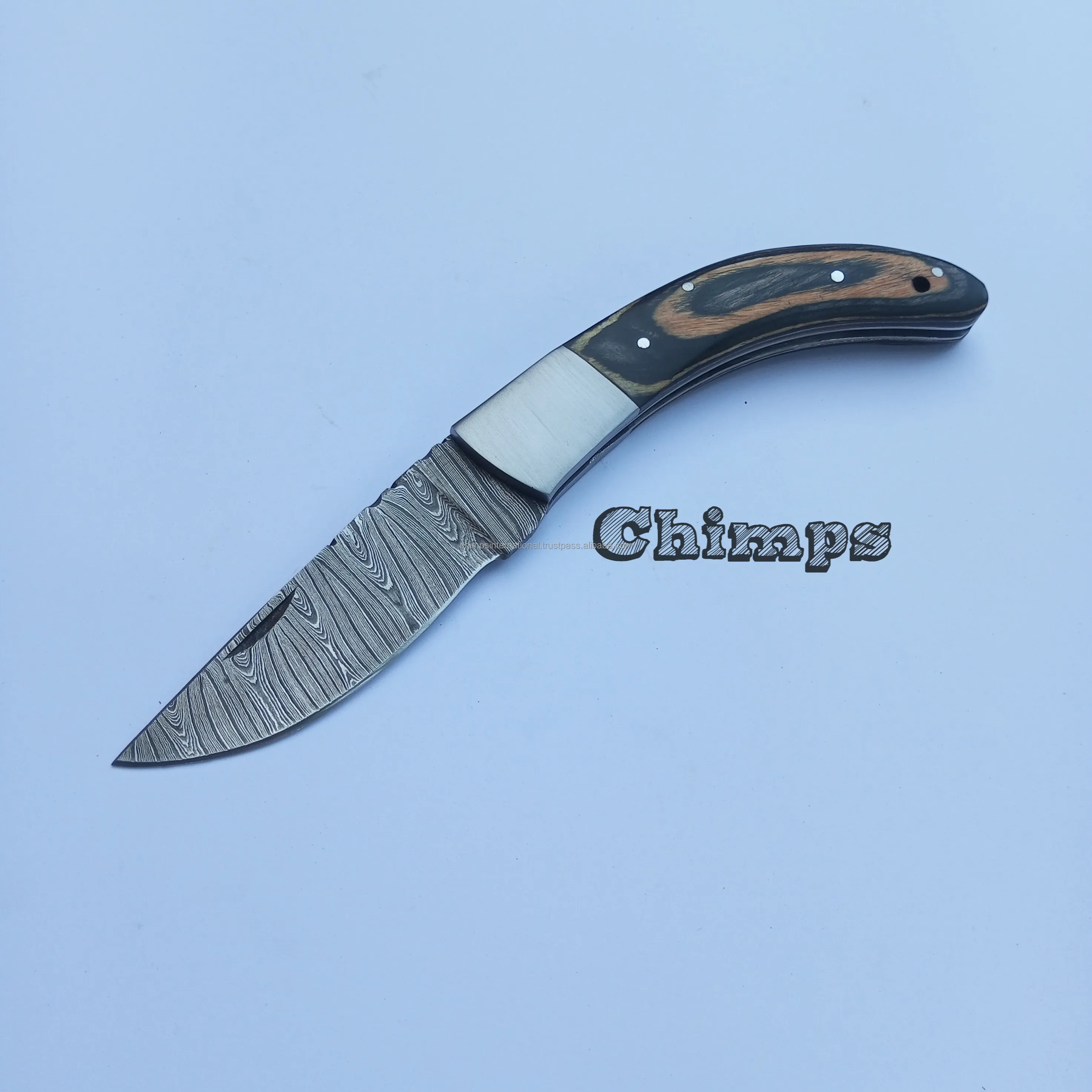 Customized logo Spot wholesale Damascus Knife Camping Folding Knife Outdoors Hunting Knife With Pakka Wood Handle