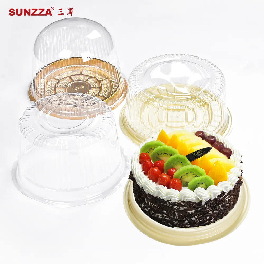 Sunzza take out gold pet blister contenitore/vassoio per imballaggio di torte rotonde trasparenti in plastica usa e getta per uso alimentare