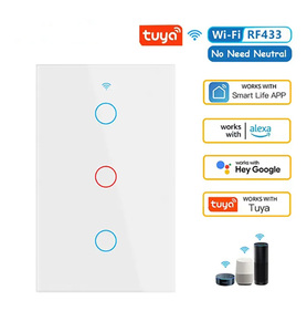 Tuya amerikan akıllı ışık anahtarı dokunmatik 3 anahtarı nötr/hiçbir nötr 120 Alexa ile çalışma, Google ev - Product Image 1