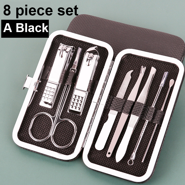 Caja de cuero 8-pieza set-Negro