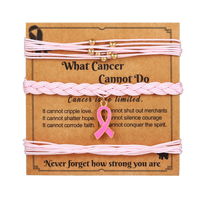 Pulseira Cordas Consciência Câncer de Mama Set - 3 Pack - Pink Metal Ribbon Charme Fita Consciência Pulseira Pulseira Cordas