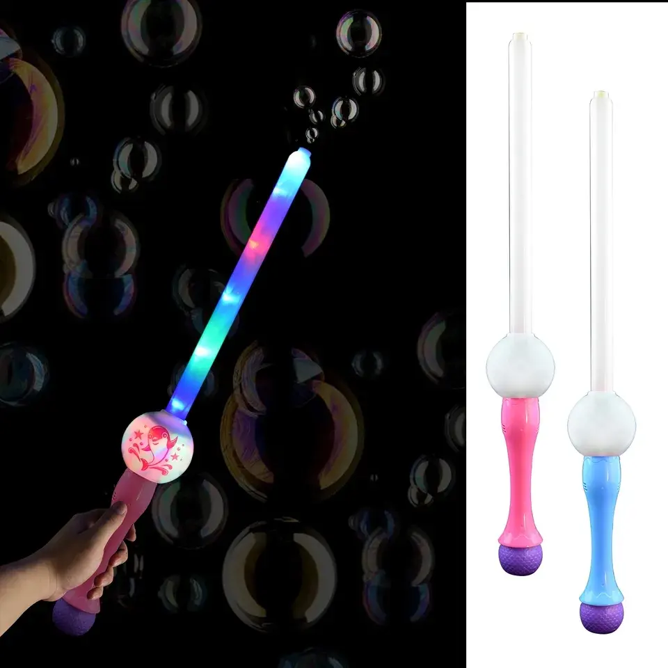 Hot Sale Kids Outdoor Speelgoed Bubble Blower Speelgoed Knipperend Elektrisch Gloeiend Licht Zwaard 11 Licht Prinses Toverstaf