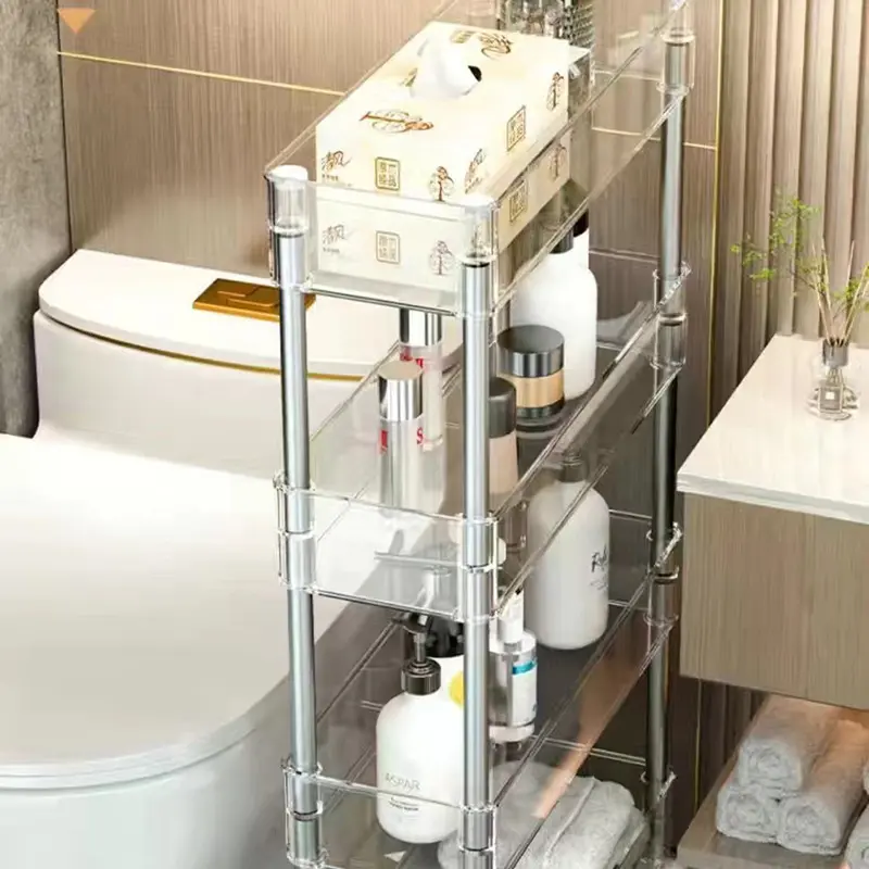 Chariot d'étagères de salle de bain à fente Étagère de rangement au sol pour salle de bain domestique Étagère de rangement transparente