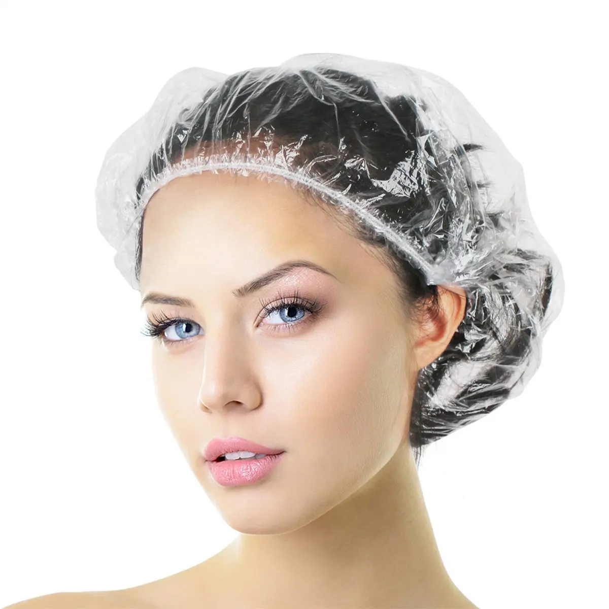 Factory Directly Adults PE Plastic Hotel Transparent Waterproof Hair cover Cleaning Disposable Shower Cap