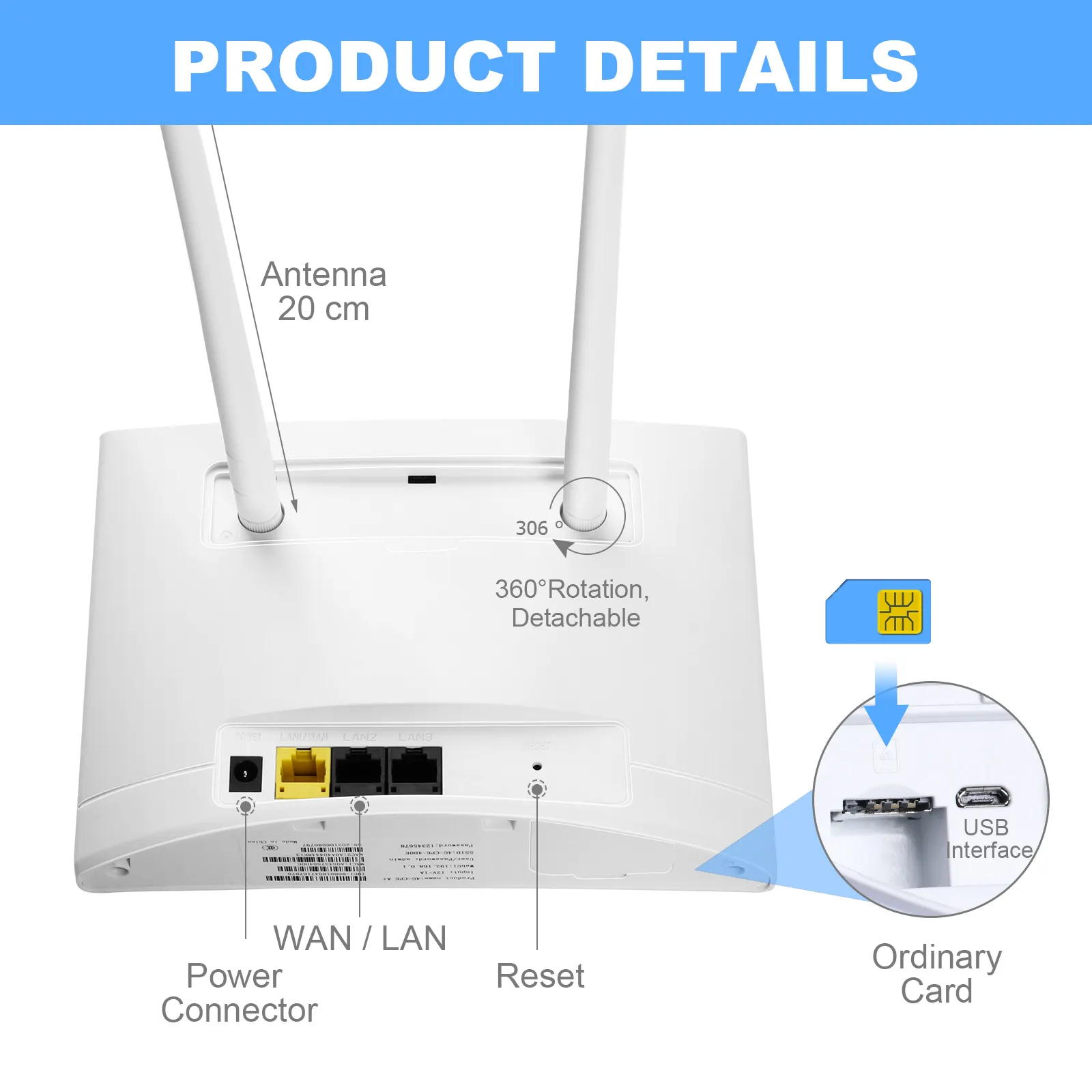 סמארטפון CP100 4G LTE Cat4 300Mbps חיצוני בית עם Lan יציאת CPE נתב אלחוטי נתב